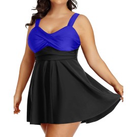 Aqua Eve Plus Size Two Piece Swimsuits For Women Tankini Bathing Suits Flowy Swim Dress With Shorts Royal Blue And Black 24W
