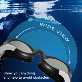 CHAESOW Swim Goggles - UV Polarized Swimming Goggles for Men Women Adults, Wide View and Adjustable, Anti-fog and No Leaking