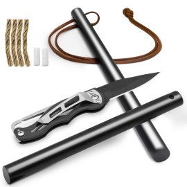 Bcharya Fire Starter Survival Tool, Ferro Rod Kit With Leather Neck Lanyard, Flint And Steel Survival Igniter With Tinder Rope And Tab For Camping, Hiking And Emergency