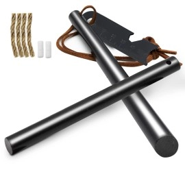 Bcharya Fire Starter Survival Tool, Ferro Rod Kit With Leather Neck Lanyard And Multi-Tool Striker, Flint And Steel Survival Igniter With Tinder Rope And Tab For Camping, Hiking And Emergency