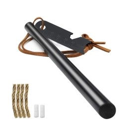 Bcharya Fire Starter Survival Tool, Ferro Rod Kit With Leather Neck Lanyard And Multi-Tool Striker, Flint And Steel Survival Igniter With Tinder Rope And Tab For Camping, Hiking And Emergency