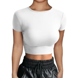 Lcnba Womens Short Sleeve Crop Top Sexy Basic Cropped Tops Shirt