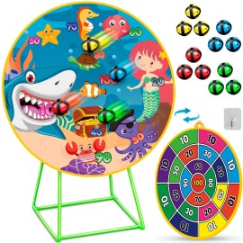 Dioju Dart Board For Kids, Double Sided Dartboard With 12 Sticky Balls & Floor Stand, Indoor Outdoor Sport Toys For 3 4 5 6 7 8 9 10 11 12 Year Old Boys Girls, Target Action Game Birthday Party Gifts