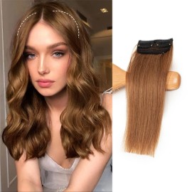Feipro Real Remy Human Hair Clip In Hair Extensions Short Straight Thick Double Weft One Piece Hair Pieces For Thinning Hair Invisible Hairpin Increase Women Men Hair Volume 8 Inch#6 Light Brown