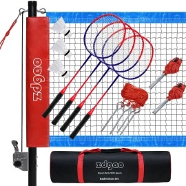 Zdgao Badminton Set for Backyard with Net | Portable Outdoor Badminton Net with Winch System, 4 Badmitton Rackets, 3 Nylon Shuttlecocks, Boundary Line, and Durable Carrying Bag for Lawn, Beach