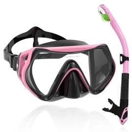 Wacool Professional Snorkeling Snorkel Diving Scuba Package Set With Anti-Fog Coated Glass Purge Valve And Anti-Splash Silicon Mouth Piece For Men Women (Kids,Pink)