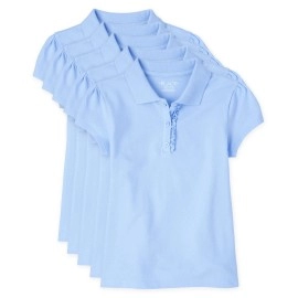 The Childrens Place Girls Short Sleeve Ruffle Pique Polo, Daybreak 5 Pack, Large(Plus)