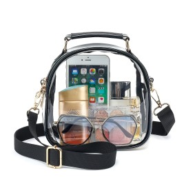 Clear Purses For Women Stadium, Small Clear Crossbody Bag With Adjustable Stap, Cute Handbag Clear Bag Stadium Approved With Shiny Rainbow Zippers (Black)