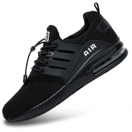 Bogover Mens Walking Shoes Non Slip Running Tennis Shoes Breathable Lightweight Air Cushion Sneakers For Tennis Gym Jogging(All Black, Numeric_75)