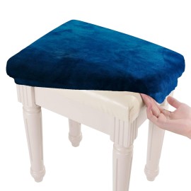Sinosso Soft Velvet Vanity Bench Cover, (15- 195) L X (118- 157) W Stretch Washable Rectangle Saddle Bar Stool Slipcover, (Xs, Navy Blue)