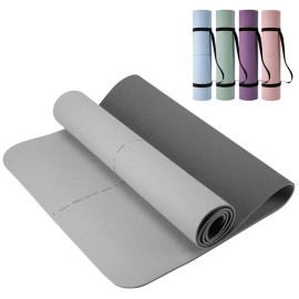 Gallant Yoga Mat For Exercise - 183Cm X 60Cm Thick Tpe Exercise Mat For Men And Women - Non Slip Gym Mat With Carry Handle Strap For Camping, Home Gym, Pilates And Gymnastic Workout (Grey)