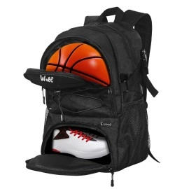 Wolt Basketball Backpack Large Sports Bag With Separate Ball Holder & Shoes Compartment, Best For Basketball, Soccer, Volleyball, Swim, Gym, Travel(Black)