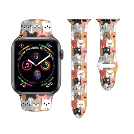 Cute Funny Cat Pattern Watch Band Compatible With Apple Watch 38Mm 40Mm 42Mm 44Mm Adjustable Wristbands Cat Print Silicone Smartwatch Strap For Iwatch Series 7 6 5 4 3 2 138Mm40Mm