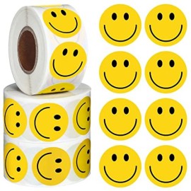 1500 Pieces Happy Smile Face Sticker Small Happy Face Stickers Mini Motivational Stickers Colorful Incentive Stickers Behavior Chart Stickers For Student, 1 Inch (Yellow)