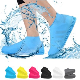 VBoo Waterproof Shoe Covers, Non-Slip Water Resistant Overshoes Silicone Rubber Rain Shoe Cover Outdoor cycling Protectors apply to Men, Women, Kids (Large, Blue)