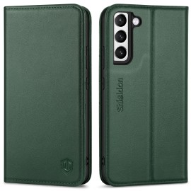 Shieldon Case For Galaxy S22 Plus 5G, Genuine Leather Wallet Magnetic Cover Kickstand Rfid Blocking Credit Card Holder With Shockproof Case Compatible With Galaxy S22 Plus 66 (2022) - Midnight Green