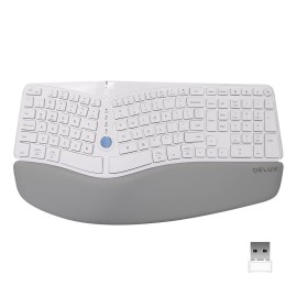 Wireless Ergonomic Split Keyboard With Cushioned Palm Rest Against Carpal Tunnel, Delux Standard Ergo] Keyboard Series, Multi-Device Connection, Compatible With Windows, Mac Os (Gm901D-White)