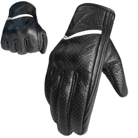 Jackets 4 Bikes Premium Mens Motorcycle Leather Perforated Cruiser Protective Gel Gloves Black White M