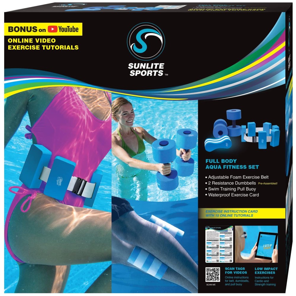 Sunlite Sports High-Density Eva-Foam Dumbbell Set, Water Weight, Swim Belt, Soft Padded, Water Aerobics, Aqua Therapy, Pool Fitness, Water Exercise