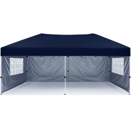 Cooshade 10X20Ft Pop Up Canopy Tent Enclosed Instant Folding Canopy Shelter With Elegant Church Window Outdoor Pavilion Cater Party Wedding Bbq Events Tent(Navy Blue)