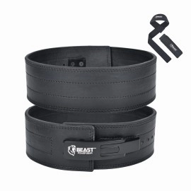 Beast Power Gear Weight Lifting Belt With Lever Buckle 10Mm 13Mm Thick 4 Inches Wide Free Strap- Advanced Back Support For Weightlifting, Powerlifting, Deadlifts, Squats - Men Women (Xxx-Large, Real Black)
