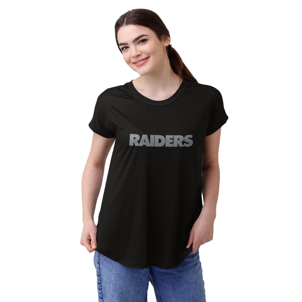 Foco Womens Nfl Team Logo Ladies Fashion Tunic Top Shirt, Black Wordmark, Small Us