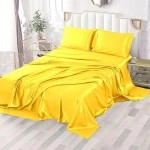 Sfoothome Silky Satin Sheets, 4-Pieces Queen Size Satin Bed Sheet Set With Deep Pockets, Cooling Satin Sheets Queen - Yellow