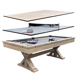 Freetime Fun 7-Ft 3In1 Rockford Conversion Game Featuring Pool Table With Dining And Table Tennis Tables - Upgraded Accessories Kit Included