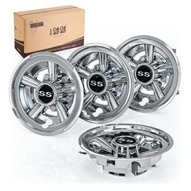 10L0L Golf Cart Ss Wheel Covers Hub Caps For Ezgo, Club Car, Yamaha - 8 Inch Snap-On Installation, Chrome, Set Of 4