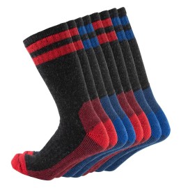Cerebro Merino Wool Socks For Men, Cushioned Mid-Calf Socks Moisture Wicking Men'S Hiking Socks For Home, Trekking, Outdoors (4Pairs Blue Red)
