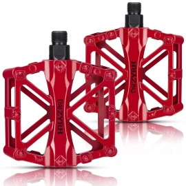 Kemimoto Mountain Bike Pedals Mtb Bicycle Flat Pedals, 9/16'' Cnc Aluminum Durable Sealed Bearing For Most Bikes Bmx Mtb Enduro Downhill Trail (Two Pack) (Red)
