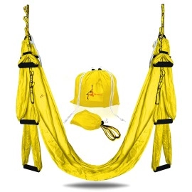Yoga Swing Pro Premium Aerial Hammock Anti Gravity Yoga Swing Kit - Acrobat Flying Sling Set For Indoor And Outdoor Inversion Therapy (Yellow)