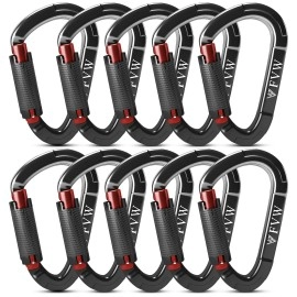 Fvw Auto Locking Rock Climbing Carabiner Clips,Professional 25Kn (5620 Lbs) Heavy Duty Caribeaners For Rappelling Swing Rescue & Gym Etc, Large D-Shaped Carabiners, (Black) 10 Pack