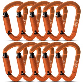 Fvw 10 Pieces Heavy Duty Climbing Carabiners, 25Kn Auto Locking Rock Climbing Carabiners Clips For Hammocks, Swing, Locking Dog Leash And Harness, Camping, Hiking & Utility (Orange)