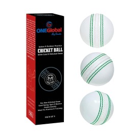 Oneglobal Soft Rubber Cricket Ball Handcrafted With A Core And A Six-Row Stitched Seam Excellent Bounce, Swing And Spin For Skills Development, Coaching And Indooroutdoor Training (Pack Of 3)