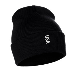 Daxton Vertical Usa Cities Cuffed Beanie Winter Knit Hat Skully Cap, Usa Black White