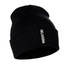 Daxton Vertical Usa Cities Cuffed Beanie Winter Knit Hat Skully Cap, Oklahoma Black White