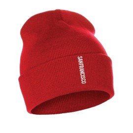 Daxton Vertical Usa Cities Cuffed Beanie Winter Knit Hat Skully Cap, San Francisco Red White