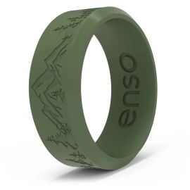 Enso Rings Etched Bevel Silicone Wedding Ring - Comfortable and Flexible Design for Active Lifestyle - Pine Peak, Size 8