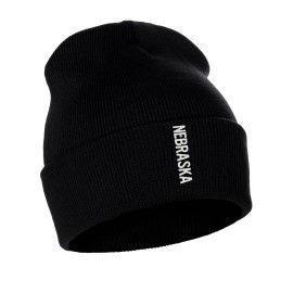 Daxton Vertical Usa Cities Cuffed Beanie Winter Knit Hat Skully Cap, Nebraska Black White