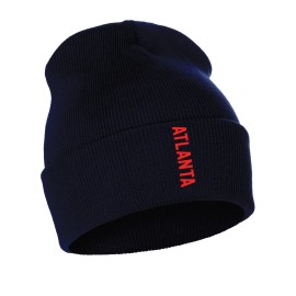 Daxton Vertical Usa Cities Cuffed Beanie Winter Knit Hat Skully Cap, Atlanta Navy Red