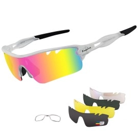 Polarized Sports Sunglasses Cycling Sun Glasses For Men Women With 5 Interchangeable Lenes For Running Baseball Golf Driving