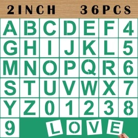 Mossdecal 2 Letter Stencils And Numbers, 36 Pcs Alphabet Art Craft Stencils, Reusable Plastic Number Templates Letter Stencils For Painting On Wood, Wall, Fabric, Rock, Chalkboard, Signage