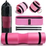 Barbell Pad For Hip Thrust Squat Bar Pad Foam Barbell Pad For Weight Bar Cushion With 2 Gym Ankle Straps 1 Booty Band And Carry Bag For Standard Olympic Bars Pink