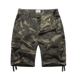 Foursteeds Cargo Shorts For Women Mid Waist Multi-Pocket Cotton Camo Bermuda Hiking Shorts Dailywear Army Green Camo Us 4
