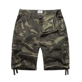 Foursteeds Cargo Shorts For Women Mid Waist Multi-Pocket Cotton Camo Bermuda Hiking Shorts Dailywear Army Green Camo Us 16