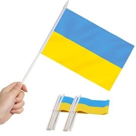 Anley Ukraine Mini Flag 12 Pack - Hand Held Small Miniature Ukrainian Flags On Stick - Fade Resistant Vivid Colors - 5X8 Inch With Solid Pole Spear Top
