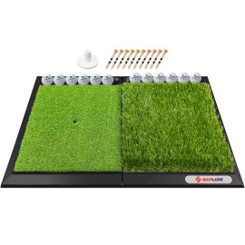 Saplize Large Size Golf Hitting Mat With Golf Ball Tray & Heavy Duty Base, 2-In-1 Golf Turf Grass Mat, Rough And Fairway For Hitting, Chipping And Putting Golf Practice And Training Mat