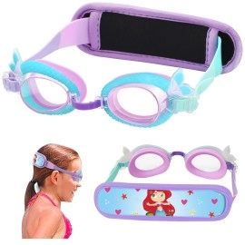 Vvinca Kids Swim Goggles With Pain-Free Fabric Strap Cover, No Hair Pulling, Anti-Fog Swimming Goggles Uv Protection No Leaking For Toddlers Kids Girls Boys Age 3-8(Purple)