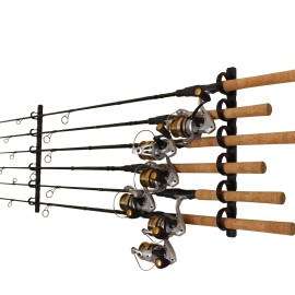 Rush Creek Creations onlinesportmall Exclusive 6 Rod Fishing Holder - Horizontal Wall Or Ceiling Mounted Rod Storage Black